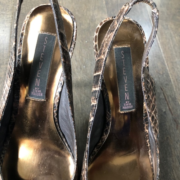 Gorgeous Snake Skin Sexy Open Toe Leather Pumps - Picture 5 of 8